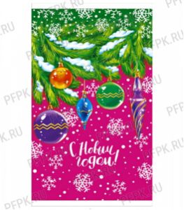 Пакет НГ прозр. с рис. + мет. 20х35 Хлопья снега [100/2000]