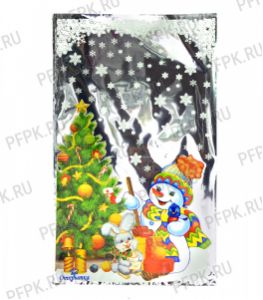 Пакет НГ прозр. с рис. + мет. 20х35 Открытка [100/1000]