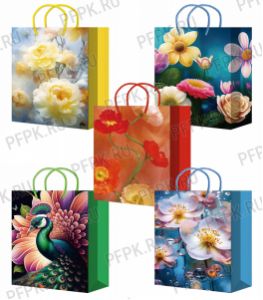 Сумочка бумажная 32х44х10 МЕГА (XL) XL-511/512/513/514/515 (Цветы) [10/200]