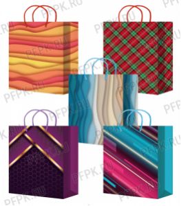 Сумочка бумажная 32х44х10 МЕГА (XL) XL-516/517/518/519/520 (Полосы, клетка) [10/200]