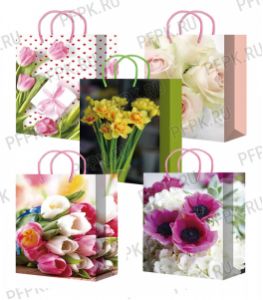 Сумочка бумажная 32х44х10 МЕГА (XL) XL-501/502/503/504/505 (Весенние цветы) [10/200]