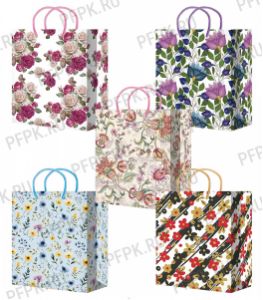 Сумочка бумажная 18х22х10 МЕГА (M) М-226/227/228/229/230 (Цветы) [10/200]