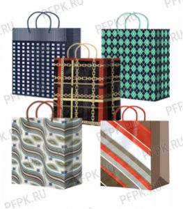 Сумочка бумажная 18х22х10 МЕГА (M) М-201/202/203/204/205 (Узоры, полосы) [10/200]