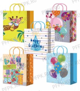 Сумочка бумажная 18х22х10 МЕГА (M) М-211/212/213/214/215 (Праздник) [10/200]