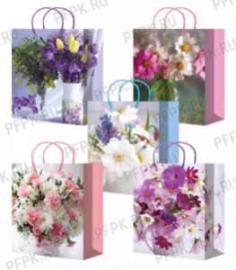 Сумочка бумажная 26х32х13 МЕГА (L) L-364/365/366/367/368 (Нежные цветы) [10/200]