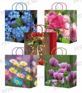 Сумочка бумажная 26х32х13 МЕГА (L) L25-306/307/308/309/310 (Цветы) [10/200]