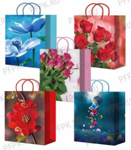 Сумочка бумажная 26х32х13 МЕГА (L) L25-311/312/313/314/315 (Цветы) [10/200]