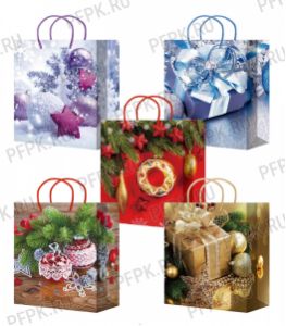 НГ сумочка бумажная 18х22х10 МЕГА (M) M-2006/2007/2008/2009/2010 (Шары,  подарки) [10/200]