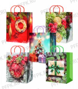 НГ сумочка бумажная 18х22х10 МЕГА (M) M25-236/237/238/239/240 (Шары, Подарки) [10/200]