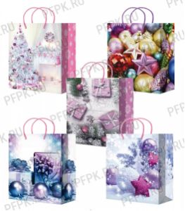 НГ сумочка бумажная 26х32х13 МЕГА (L) L-324/325/326/327/328 (Шары, Розовый подарок) [10/200]