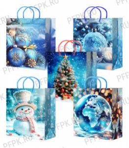 НГ сумочка бумажная 26х32х13 МЕГА (L) L25-321/322/323/324/325 (Снеговик, Шары) [10/200]