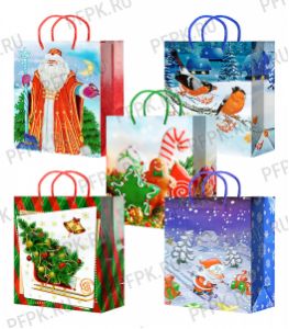 НГ сумочка бумажная 26х32х13 МЕГА (L) L25-326/327/328/329/330 (Снегири, Дед Мороз) [10/200]