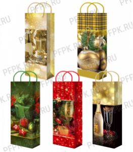 НГ сумочка бумажная под бутылку 12х36х8 МЕГА (B) B-479/480/481/482/483 (Подарки,фужеры) [10/200]