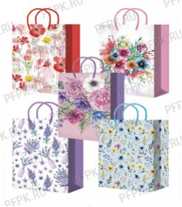 Сумочка бумажная 14х20х6,5 МЕГА (MS) MS-626/627/628/629/630 (Цветы) [10/200]