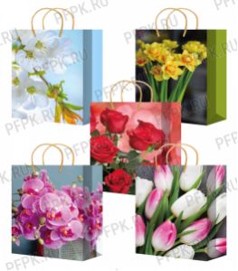 Сумочка бумажная 14х20х6,5 МЕГА (MS) MS-631/632/633/634/635 (Цветы) [10/200]