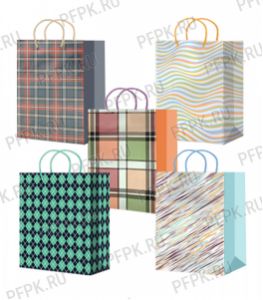 Сумочка бумажная 14х20х6,5 МЕГА (MS) MS-601/602/603/604/605(Полосы, клетка) [10/200]