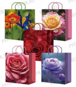 Сумочка бумажная 14х20х6,5 МЕГА (MS) MS25-616/617/618/619/620 (Розы) [10/200]