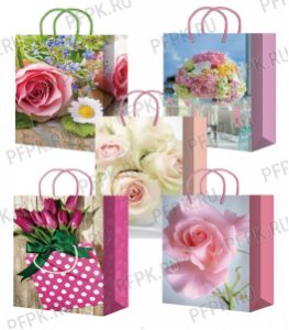 Сумочка бумажная 14х20х6,5 МЕГА (MS) MS25-611/612/613/614/615 (Цветы) [10/200]