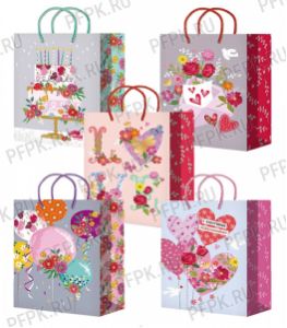 Сумочка бумажная 22х31х10 МЕГА (ML) ML25-701/702/703/704/705 (Сердечки, тортики) [10/200]