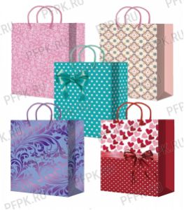 Сумочка бумажная 22х31х10 МЕГА (ML) ML25-711/712/713/714/715 (Горошек, ромбики) [10/200]