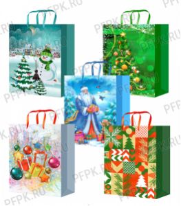 НГ сумочка бумажная 32х44х10 МЕГА (XL) XL-595/596/597/598/599 (Новогодние картинки) [10/200]