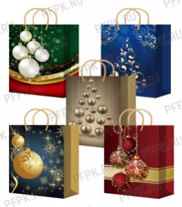 НГ сумочка бумажная 32х44х10 МЕГА (XL) XL-501/502/503/504/505 (Золотые шарики) [10/200]