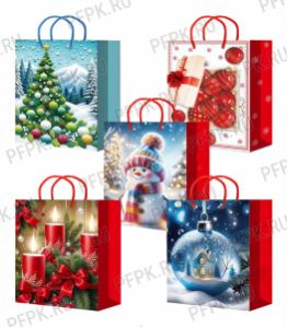 НГ сумочка бумажная 32х44х10 МЕГА (XL) XL25-526/527/528/529/530 (Снеговик, Шары) [10/200]