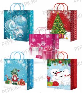 НГ сумочка бумажная 22х31х10 МЕГА (ML) ML-762/763/764/765/766 (Шарики, подарки) [10/200]