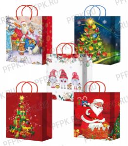 НГ сумочка бумажная 22х31х10 МЕГА (ML) ML-782/783/784/785/786 (Гномики, Дед Мороз) [10/200]