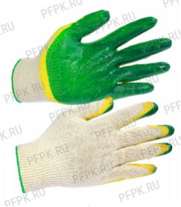 Перчатки х/б с 2-м латексным покрытием ПРОФИ Зелёно-желтые (С120210) [10/100]