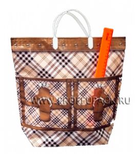 Хозяйственная сумка С КАРМАНАМИ, П/Э 37х37+10 (150мкм) Клетка [10/50]