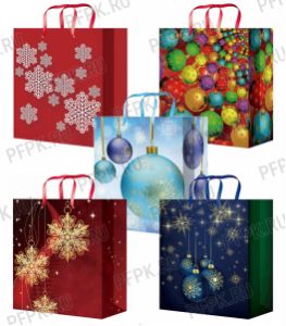 НГ сумочка бумажная 26х32х13 МЕГА (LР) LР-3158/3159/3160/3161/3162 (Шарики, Снежинки) [10/200]