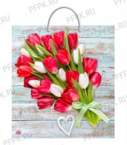 Пакет с пласт.руч. ФОТОПЕЧАТЬ 40х44 (100 мкм) ТИКО Букет тюльпанов [10/100]