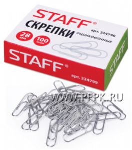 Скрепки металл 28мм оцинкованные (уп. 100 шт) STAFF (224-799) [1/144]