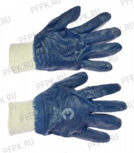 Перчатки х/б с нитриловым обливом МБС (манжет) Синий облив [12/300]