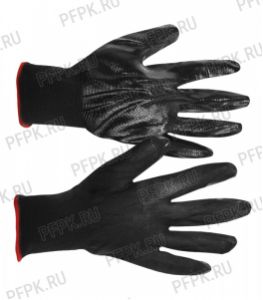 Перчатки нейлоновые с нитриловым обливом (35 гр) Черные с черным обливом [12/960]