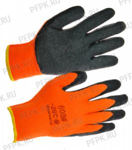 Перчатки зимние акриловые ПЕНА Оранжевые с черным покрытием [12/480]