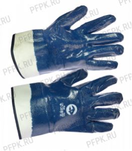 Перчатки х/б с нитриловым обливом МБС (крага) Синий облив [12/288]