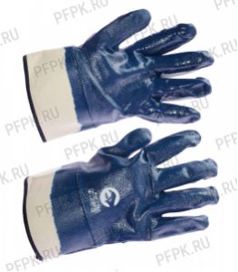Перчатки х/б с нитриловым обливом МБС (крага) Синий облив (штрих код) [12/288]