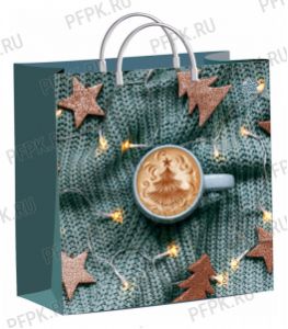 НГ СОФТПЛАСТ с пласт.ручкой 30х30 (140мкм) мяг.пластик ТИКО Новогодний капучино [1/40]