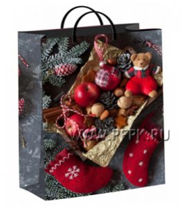 НГ СОФТПЛАСТ с пласт.ручкой 30х40 (140мкм) мяг.пластик ТИКО Мишка с гостинцами [1/40]