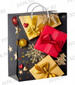 НГ СОФТПЛАСТ с пласт.ручкой 30х40 (140мкм) мяг.пластик ТИКО Подарки на сером [1/40]