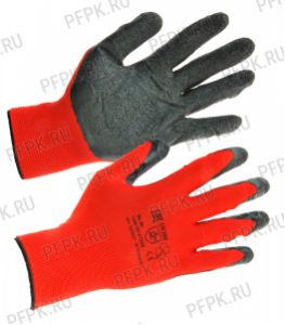 Перчатки нейлоновые с вспененным латексом Красные с черным обливом [1/720]