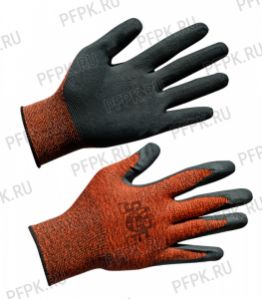 Перчатки нейлоновые с вспененным латексом Коричневые с черным обливом [12/840]