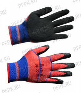 Перчатки нейлоновые с вспененным латексом Розовые с черным обливом [12/840]