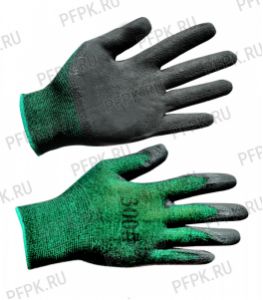 Перчатки нейлоновые с вспененным латексом Зеленые с черным обливом [12/840]