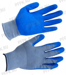 Перчатки нейлоновые с вспененным латексом Серые с синим обливом [12/120]