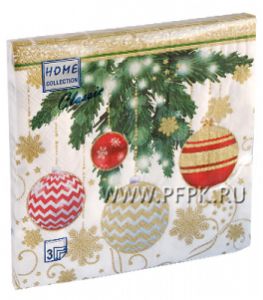 Салфетки НГ бум. BOUQUET ДОМАШНЯЯ КОЛЛЕКЦИЯ 33х33, 3-сл.,с рис. (20 листов) Елочные украшения -2 [12/12]