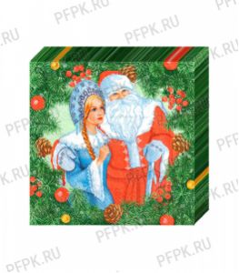 Салфетки НГ бум. BOUQUET ДОМАШНЯЯ КОЛЛЕКЦИЯ 33х33, 3-сл.,с рис. (20 листов) Дед Мороз и Снегурочка [12/12]