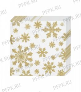 Салфетки НГ бум. BOUQUET ДОМАШНЯЯ КОЛЛЕКЦИЯ 33х33, 3-сл.,с рис. (20 листов) Золотые снежинки [12/12]